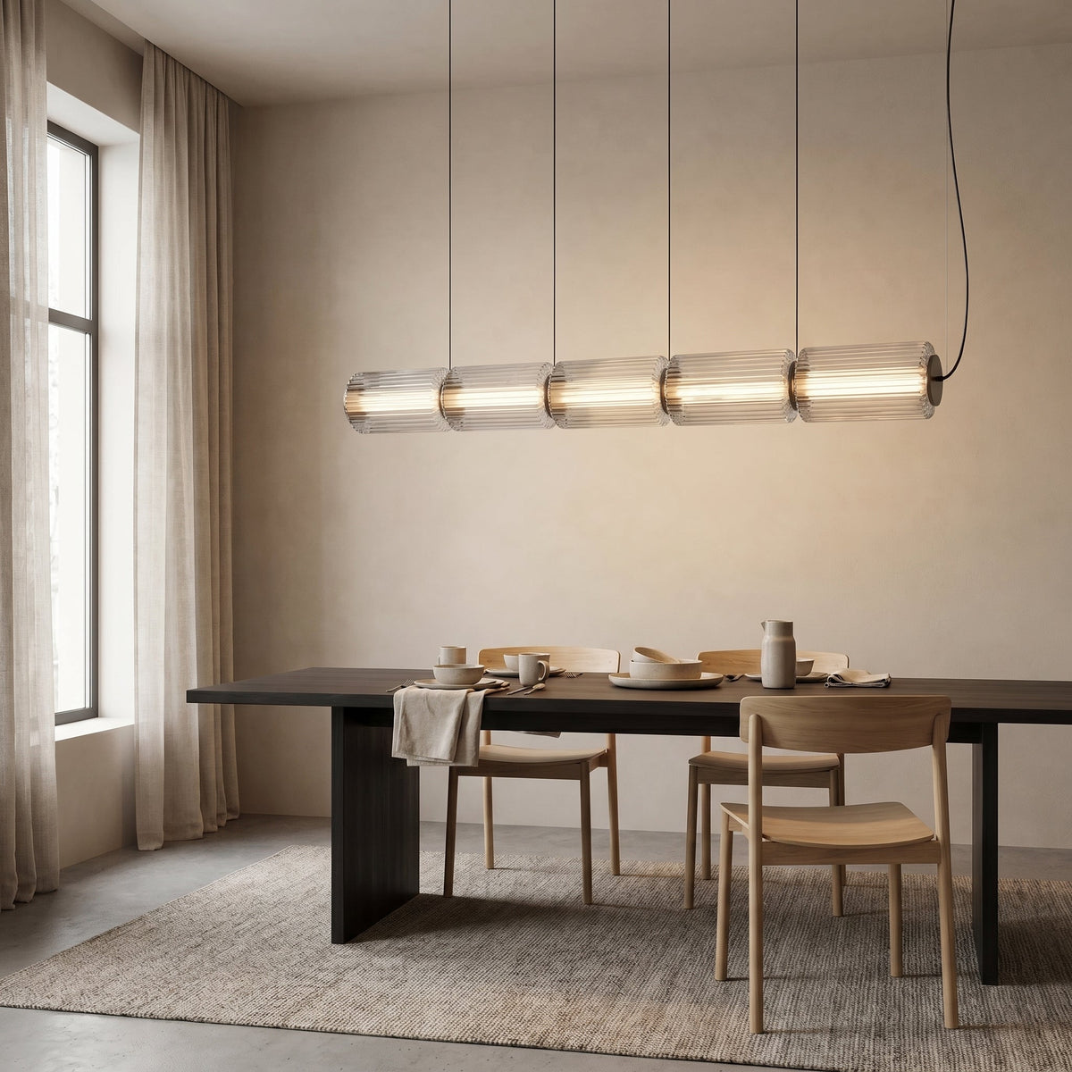 Cylindrical Glass Pendant Light with LED, Adjustable Height for Dining Room & Kitchen Island | Thomler