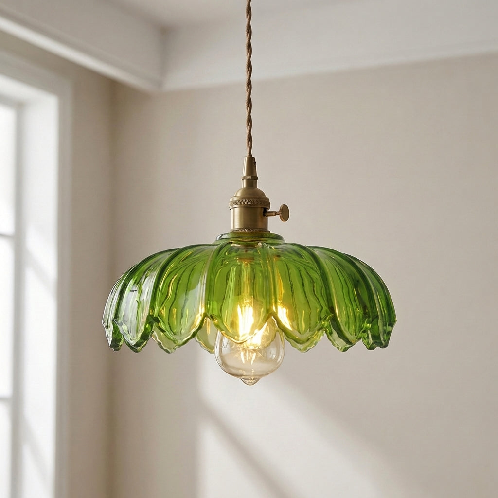 Sculptural Glass Pendant Light – Vintage-Inspired Flower Shade – Adjustable E27 Socket for Kitchen, Dining Room & Bar | Thomler