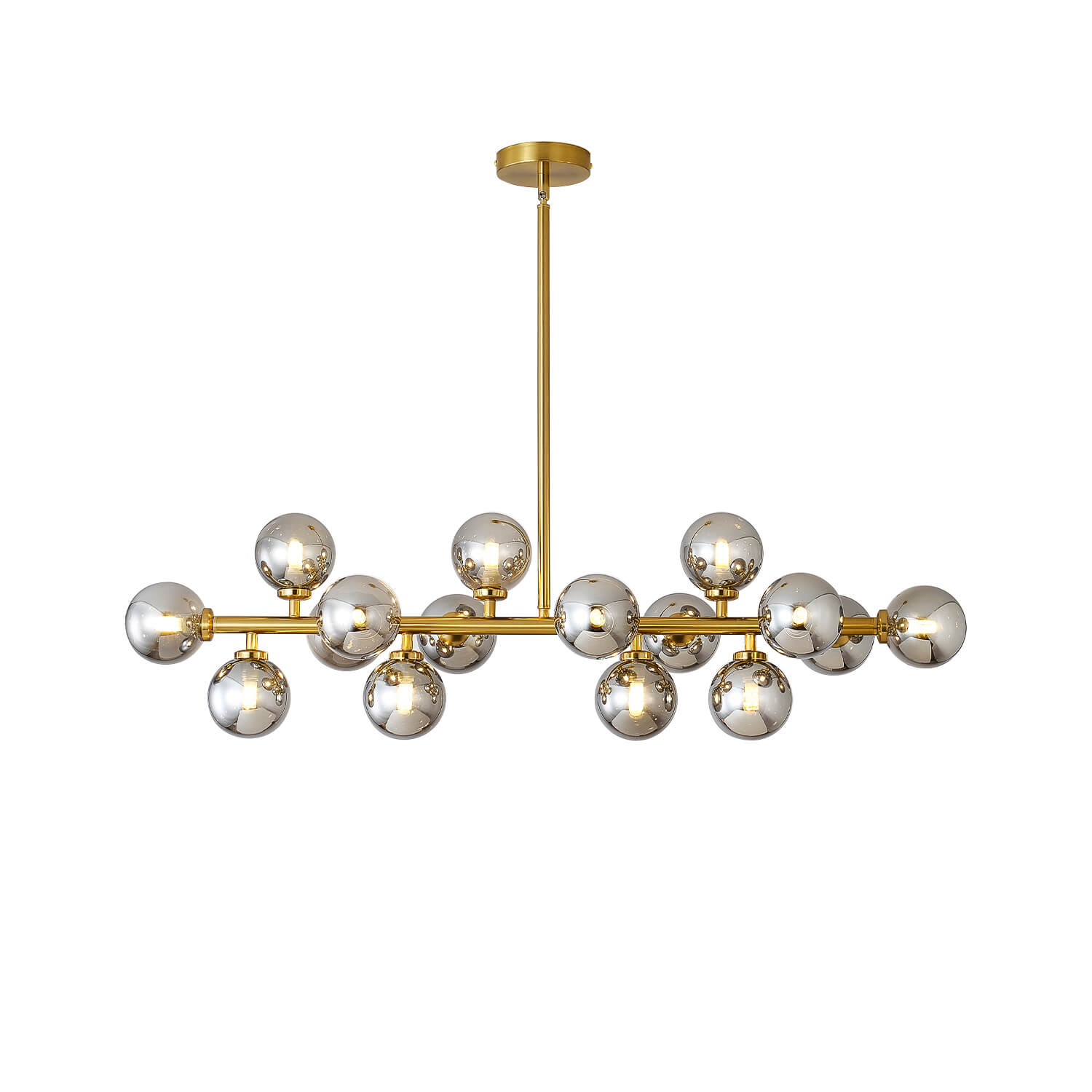 16-Light Linear Island Chandelier with Frosted Glass Globes Gold Finish for Dining Room Kitchen | Thomler