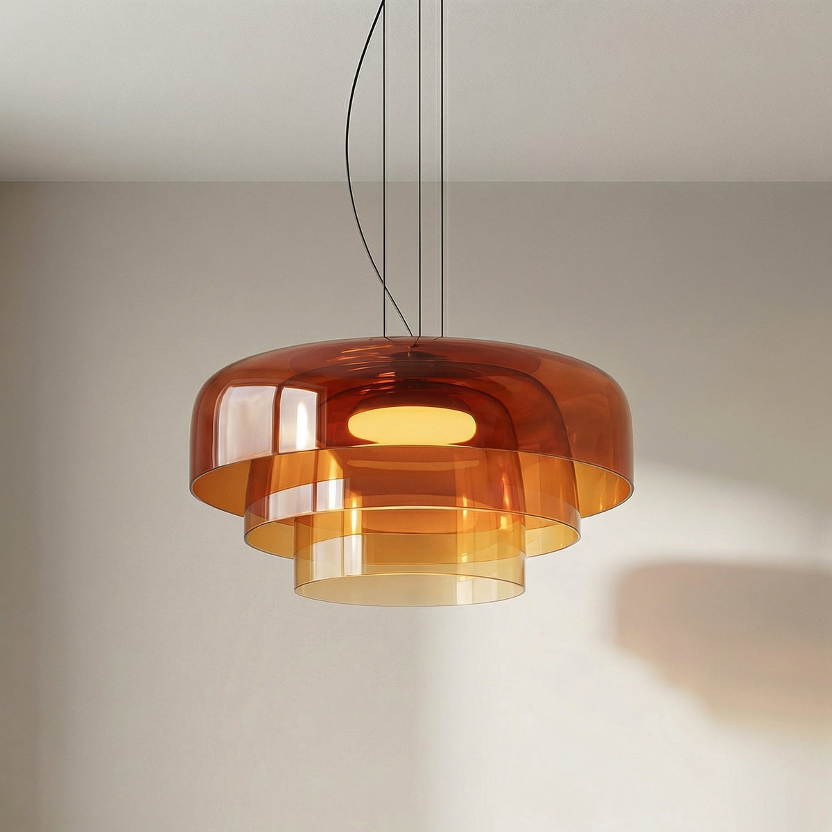 Hand-Blown Glass Pendant Light Fixture – 17 in Sculptural Dome Shade with Adjustable Cord for Kitchen Island, Dining Room, Entryway – Warm | Thomler