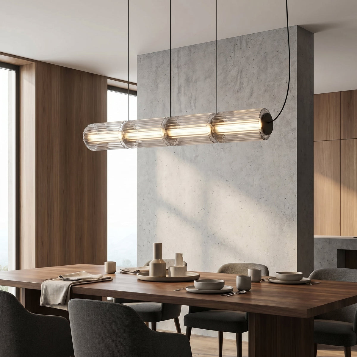 Cylindrical Glass Pendant Light with LED, Adjustable Height for Dining Room & Kitchen Island | Thomler
