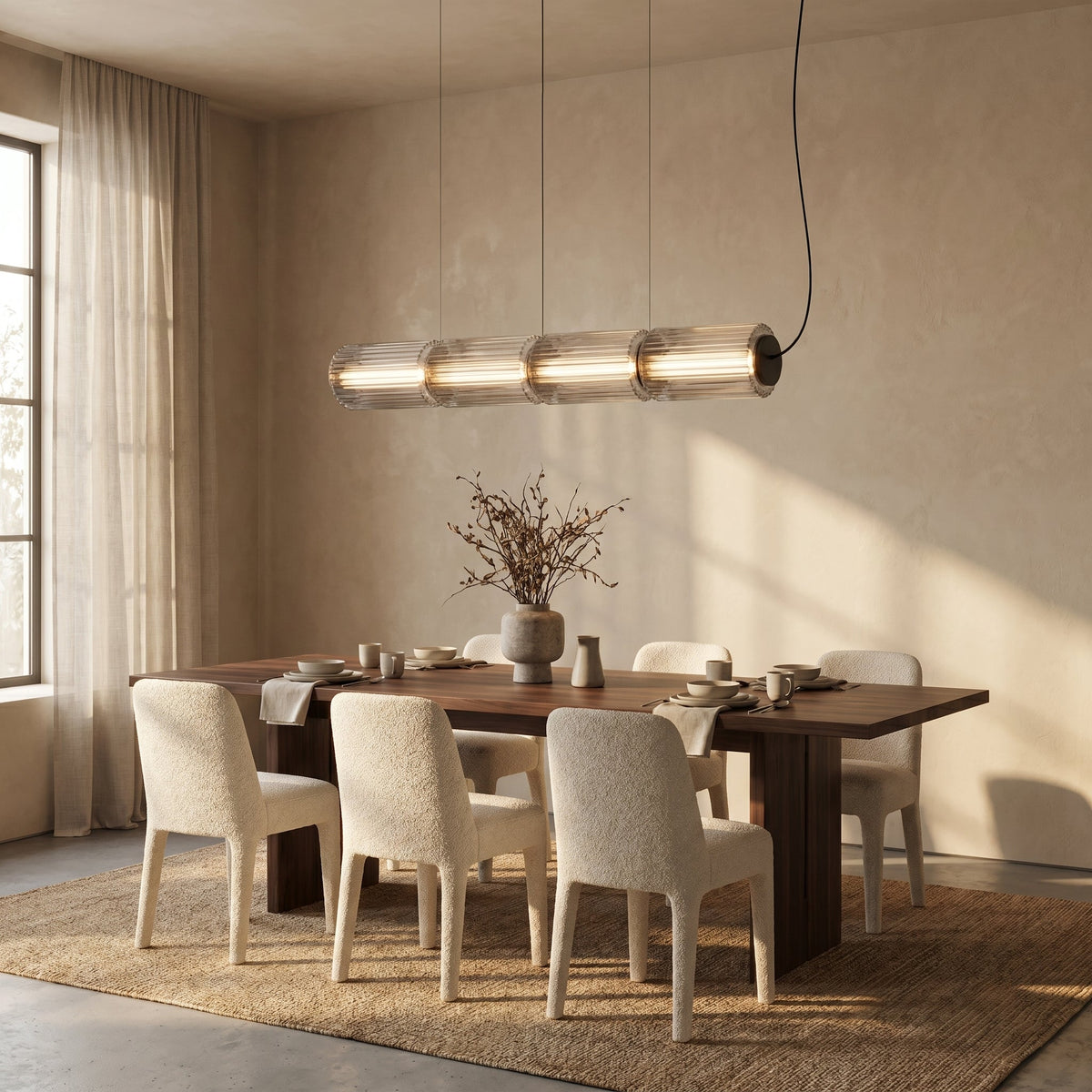 Cylindrical Glass Pendant Light with LED, Adjustable Height for Dining Room & Kitchen Island | Thomler