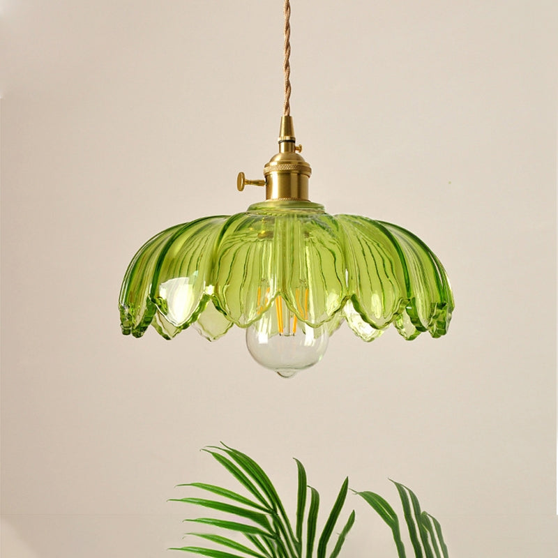 Pendant Light Glass Flower Shade 25.0 cm Green Dining Room Vintage Hanging Ceiling Lamp Adjustable Cord E27 Lighting | Thomler