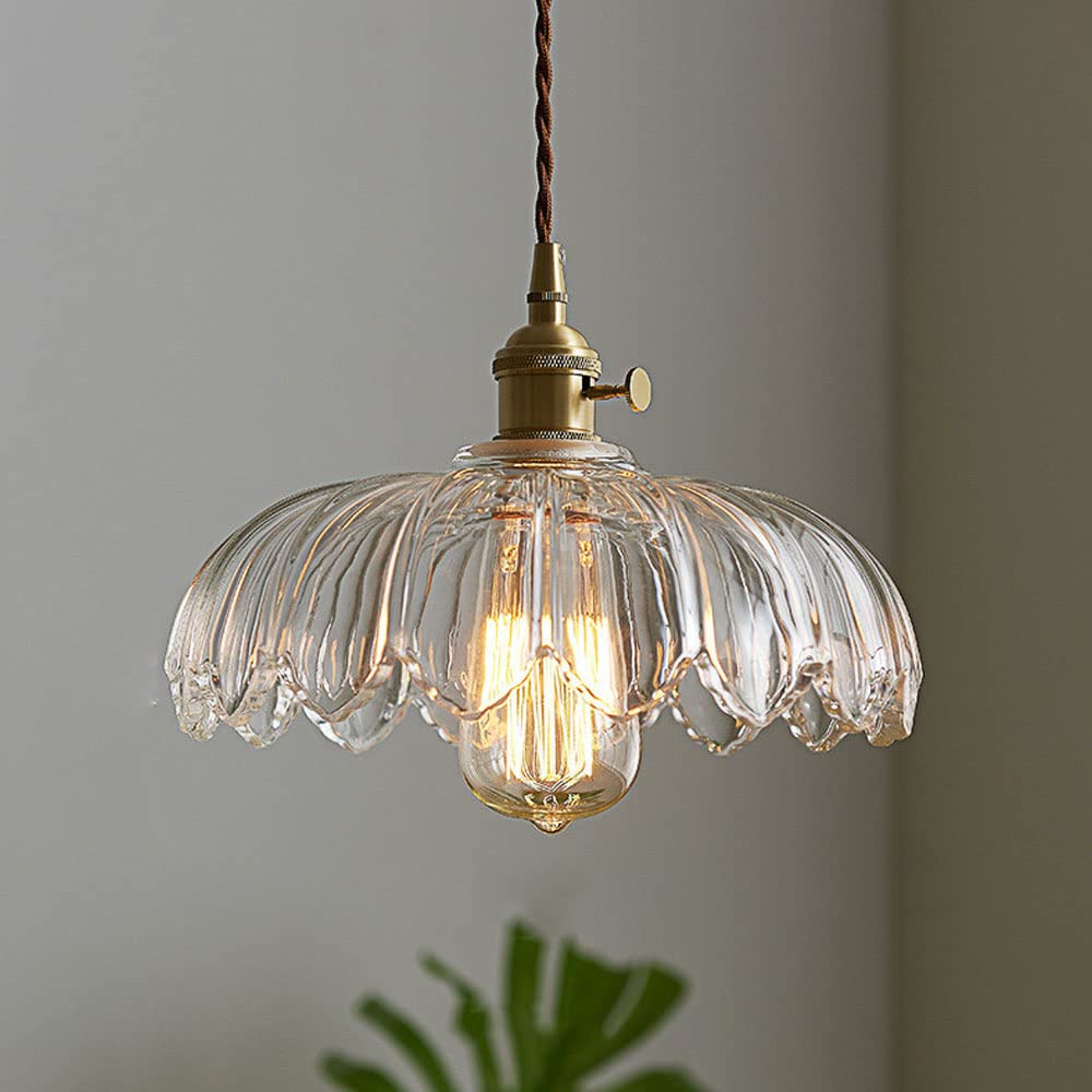 Pendant Light Glass Flower Shade 25.0 cm Green Dining Room Vintage Hanging Ceiling Lamp Adjustable Cord E27 Lighting | Thomler