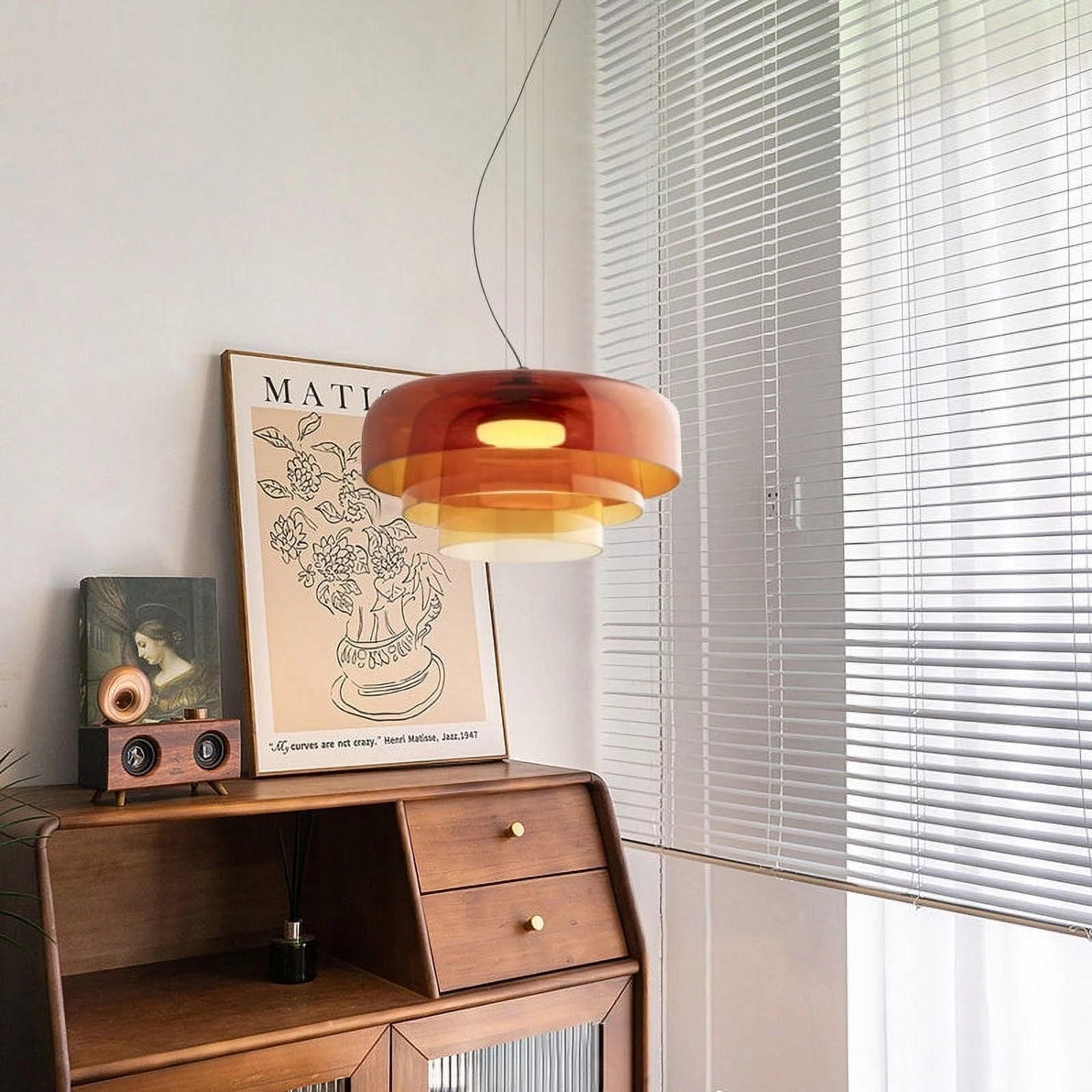Pendant Light Glass 42.0 cm Orange Dining Room Kitchen Island Nordic Hanging Ceiling Lamp Warm LED Adjustable Cable | Thomler