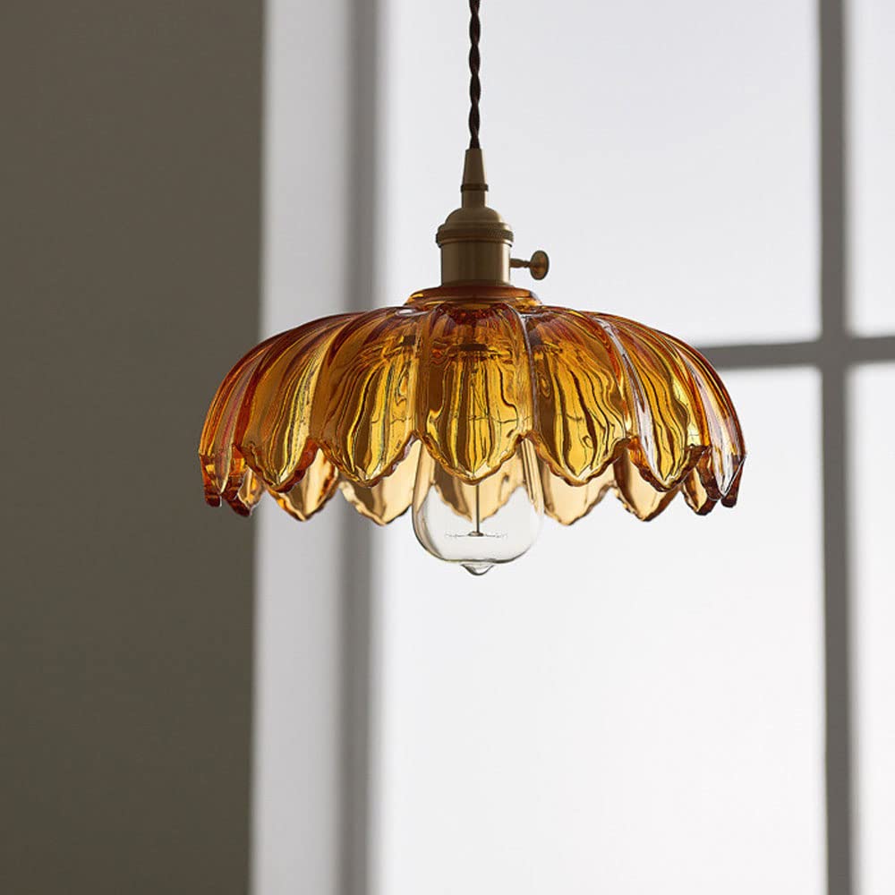 Pendant Light Glass Flower Shade 25.0 cm Green Dining Room Vintage Hanging Ceiling Lamp Adjustable Cord E27 Lighting | Thomler