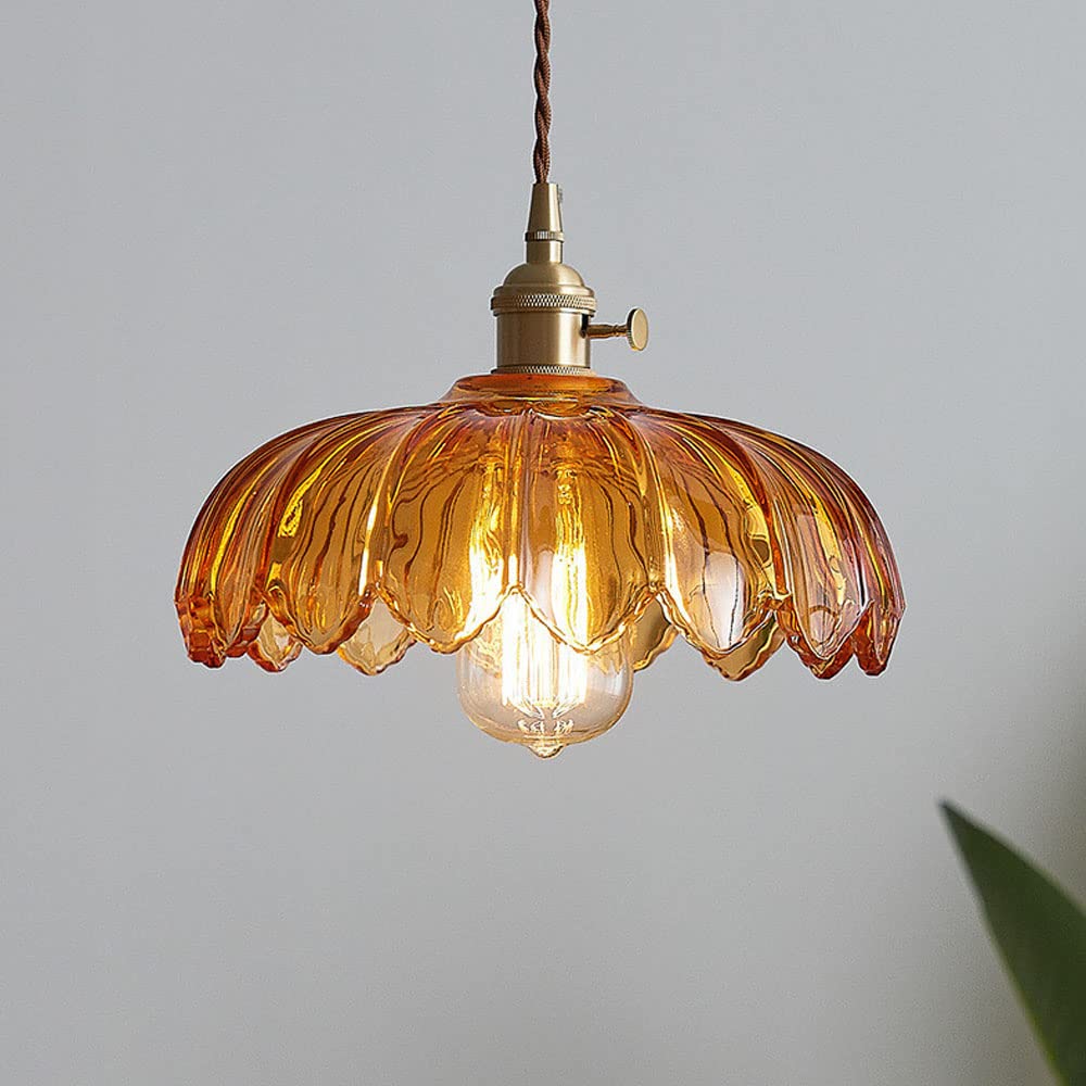 Pendant Light Glass Flower Shade 25.0 cm Green Dining Room Vintage Hanging Ceiling Lamp Adjustable Cord E27 Lighting | Thomler