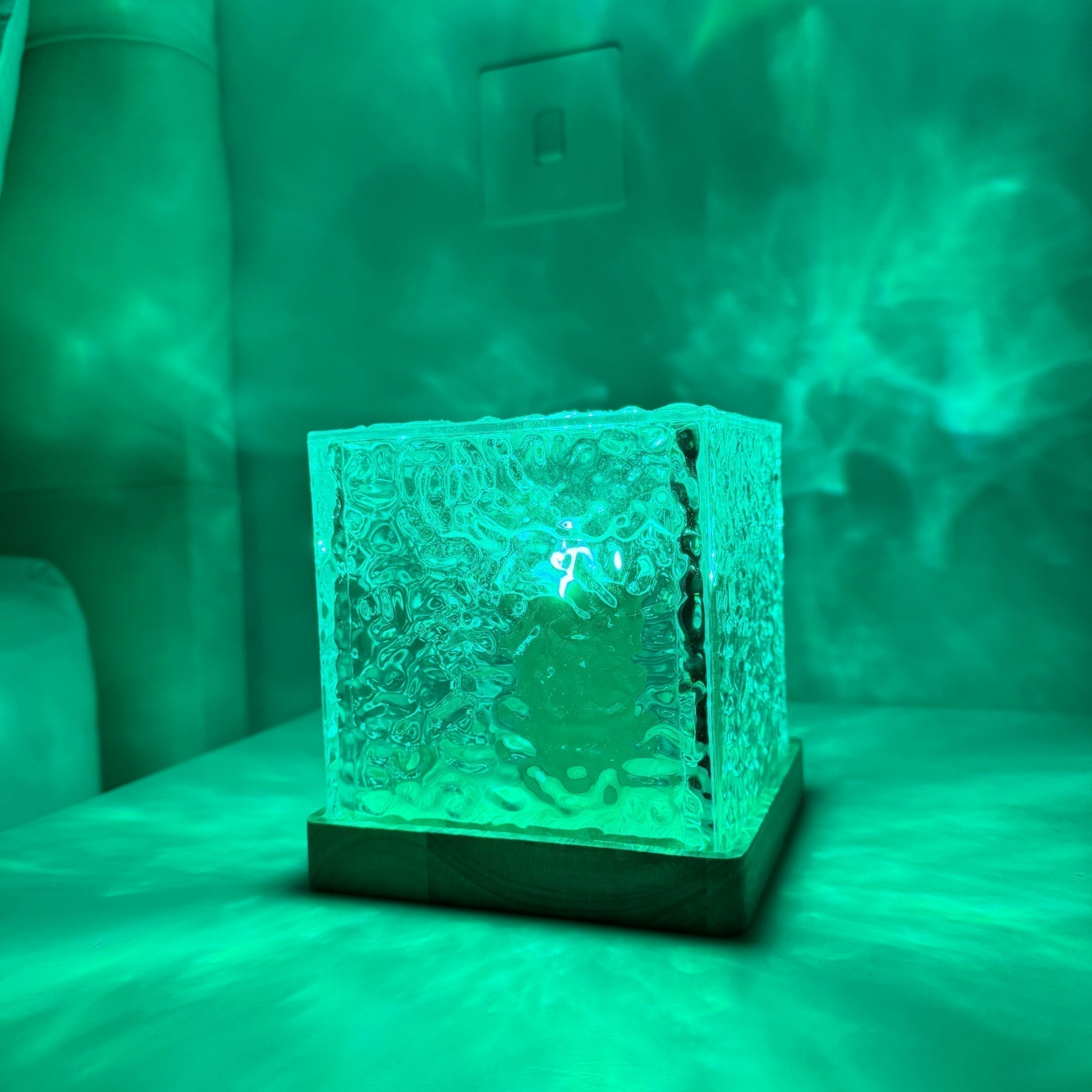 Mood Lamp Acrylic Prism Cube 13.0 cm USB Wooden Base Bedroom Ambient Night Light Aurora Effect Decorative Table Lamp | Thomler