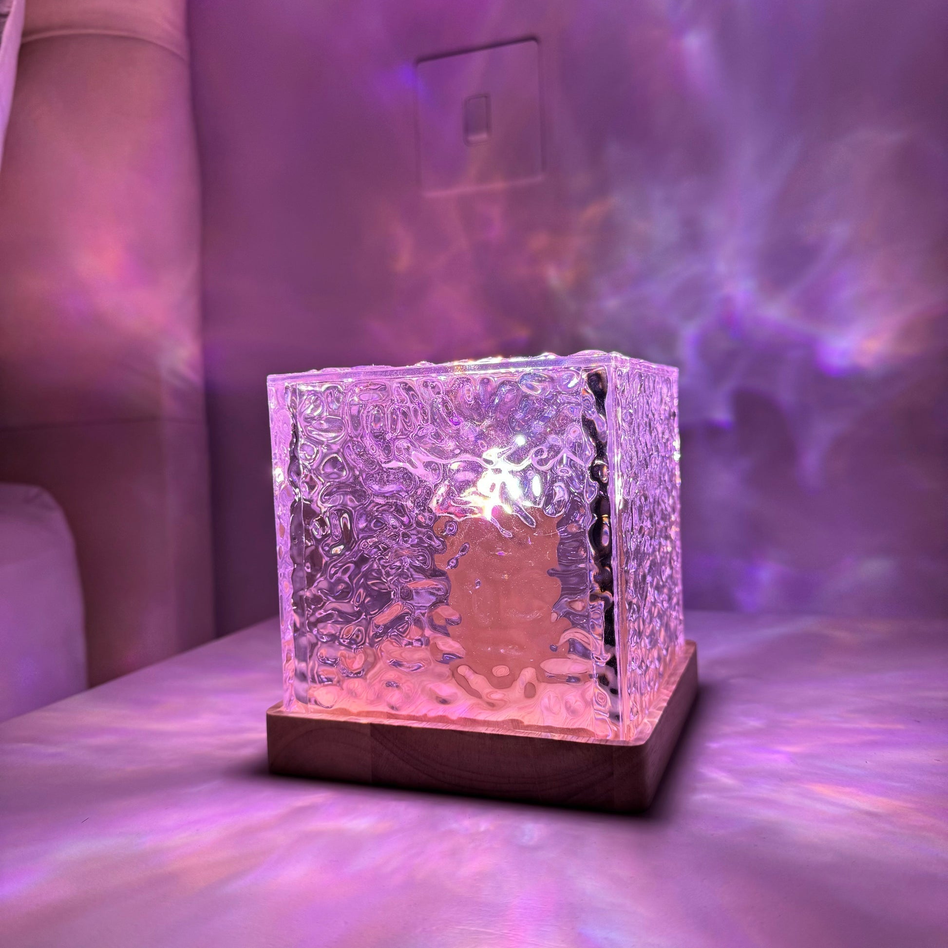 Mood Lamp Acrylic Prism Cube 13.0 cm USB Wooden Base Bedroom Ambient Night Light Aurora Effect Decorative Table Lamp | Thomler
