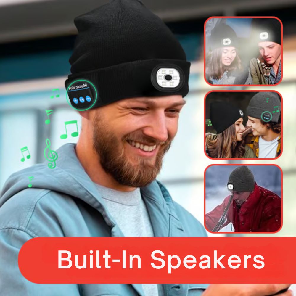 Rechargeable Bluetooth Beanie with Built-In LED Headlamp – Wireless Music Hat for Running, Hiking & Winter Outdoors | Thomler