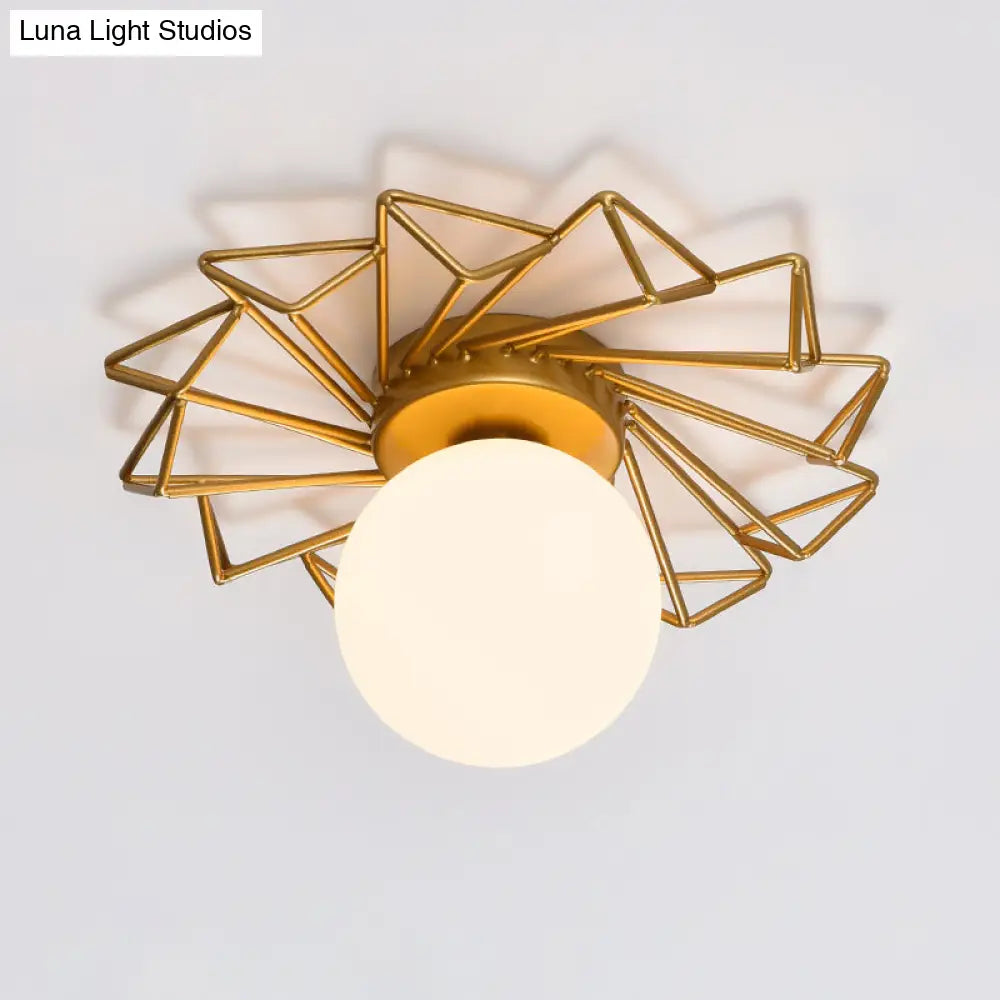 Contemporary Sphere Flush Mount Ceiling Fixture – Gold Metal Frame, Cream Frosted Globe – Low Profile Hallway & Bedroom Lighting for | Thomler
