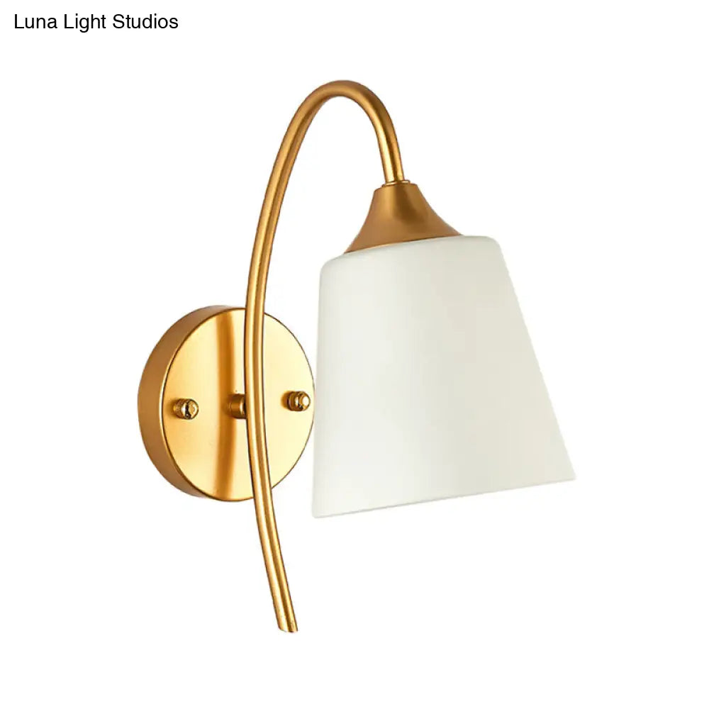 Curved Arm Wall Sconce with Tapered Glass Shade – Adjustable Brass Finish Fixture for Bedroom & Hallway | Thomler