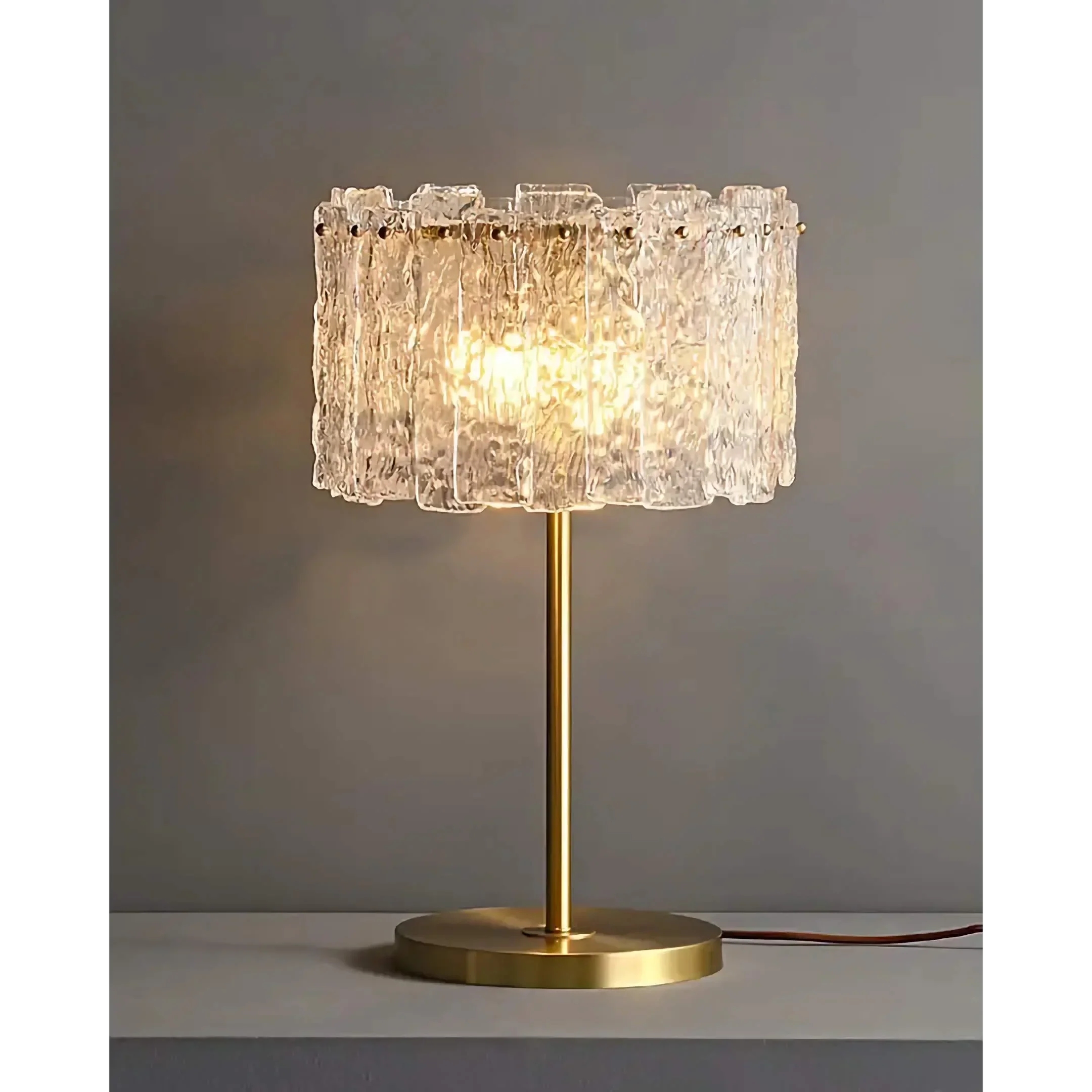 Table Lamp Glass 23.6 in Clear Brass Bedroom Living Room Textured Shade Modern Accent Lighting | Thomler