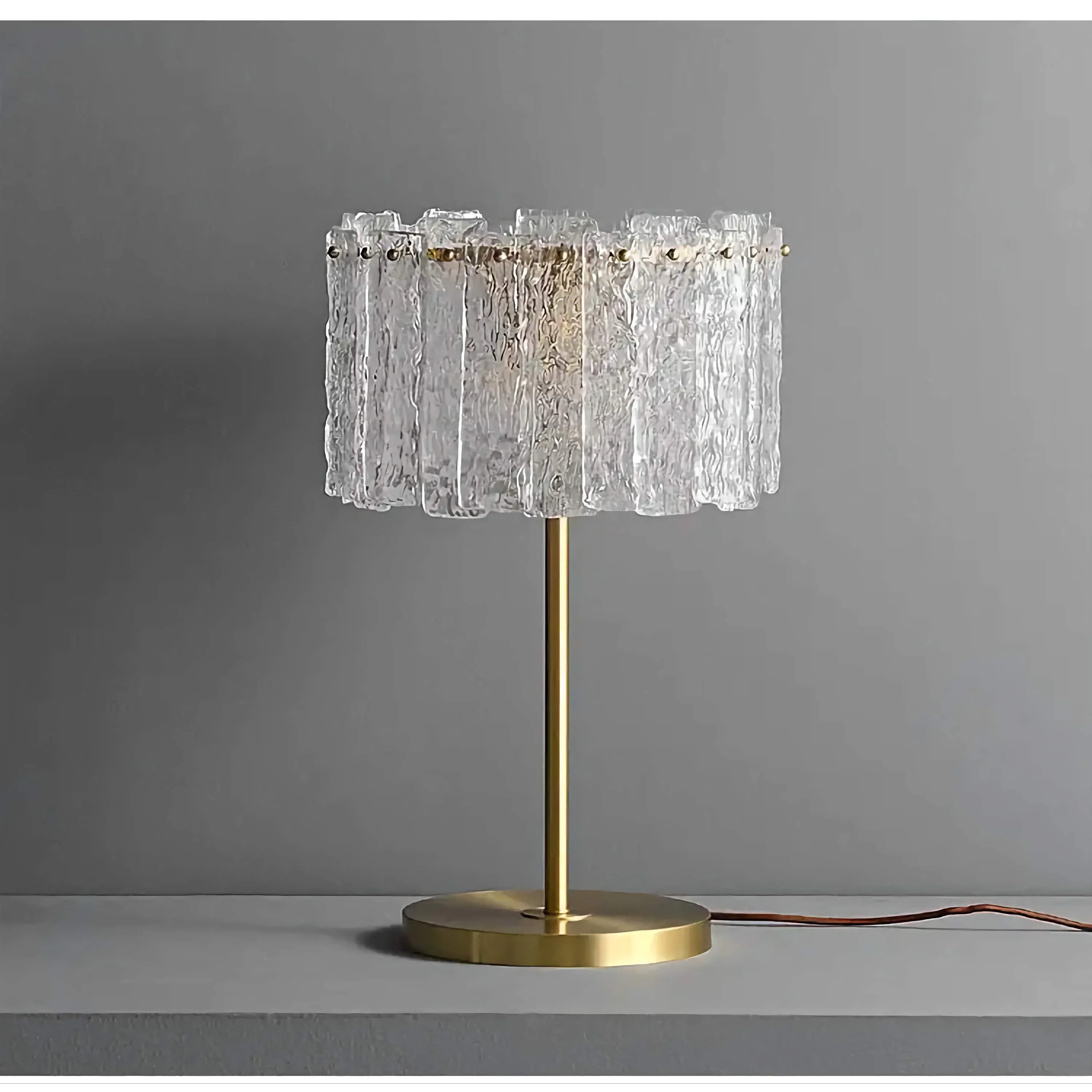 Table Lamp Glass 23.6 in Clear Brass Bedroom Living Room Textured Shade Modern Accent Lighting | Thomler