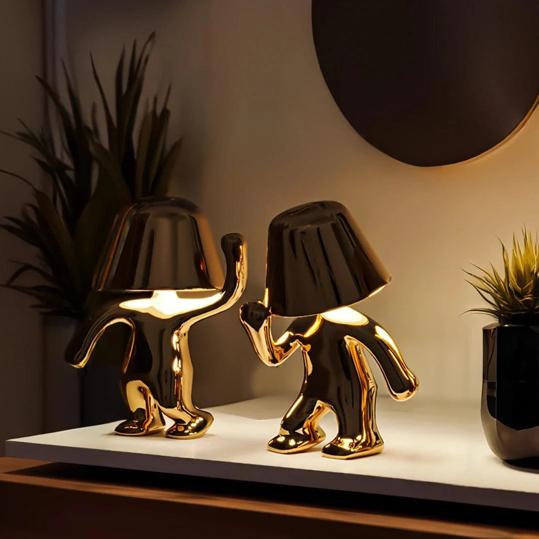 Table Lamp Gold Figurine 7.6 in LED Wireless Desk Decorative Dancing Accent Light USB Rechargeable Home Decor | Thomler