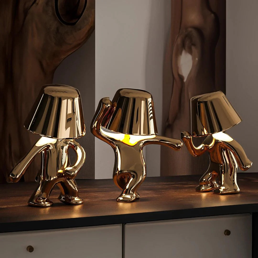 Table Lamp Gold Figurine 7.6 in LED Wireless Desk Decorative Dancing Accent Light USB Rechargeable Home Decor | Thomler