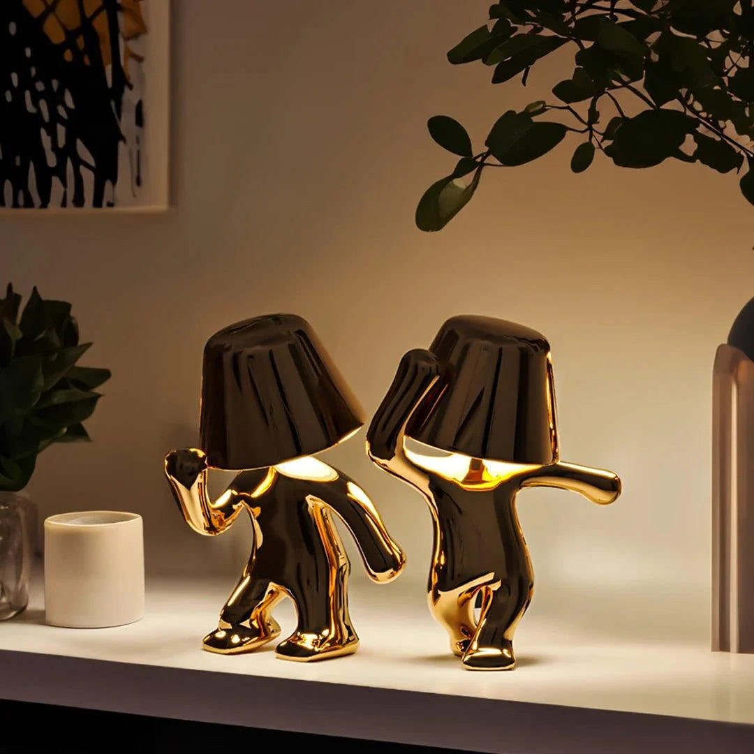 Table Lamp Gold Figurine 7.6 in LED Wireless Desk Decorative Dancing Accent Light USB Rechargeable Home Decor | Thomler