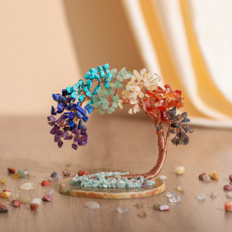 Chakra Crystal Tree Sculpture with Copper Wire & Natural Gemstones for Home Decor | Thomler