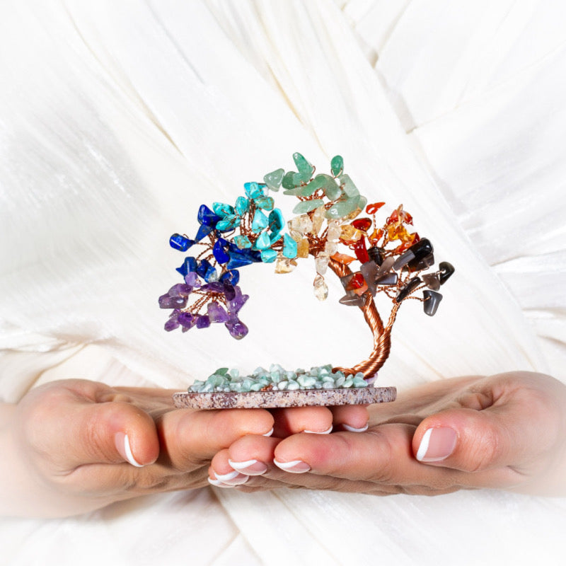 Chakra Crystal Tree Sculpture with Copper Wire & Natural Gemstones for Home Decor | Thomler