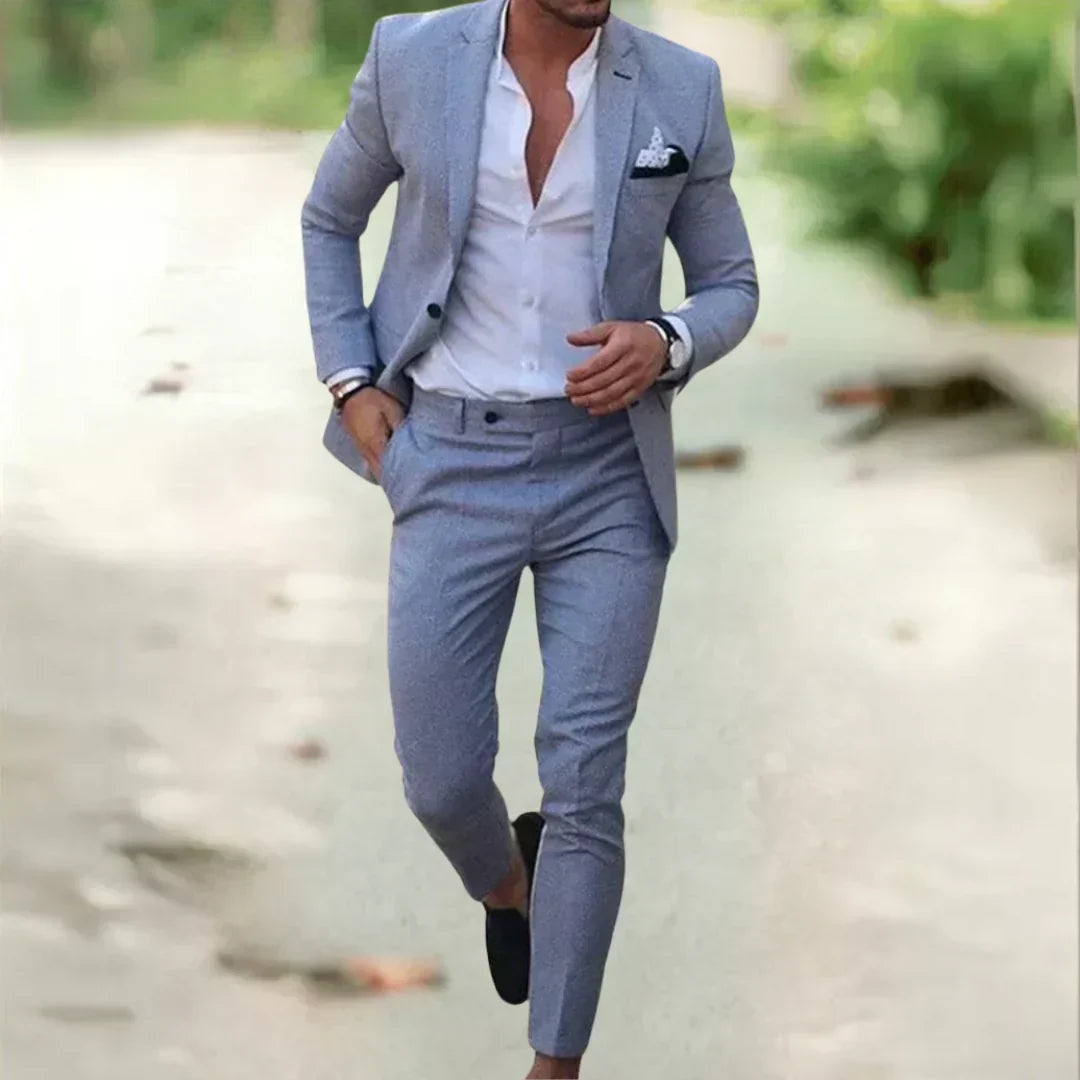 Men's 2-Piece Linen Cotton Suit Set Slim Fit Breathable Single-Breasted Jacket Pants for Summer Weddings Business Casual Outdoor Events | Thomler