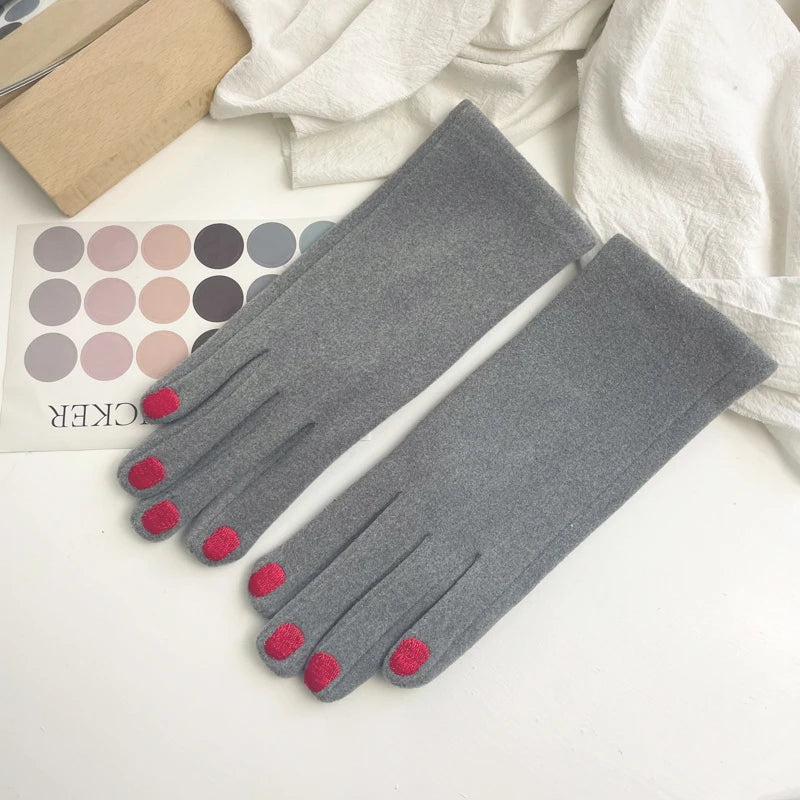 Fleece-Lined Knit Gloves with Embroidered Fingernail Detail for Women | Thomler