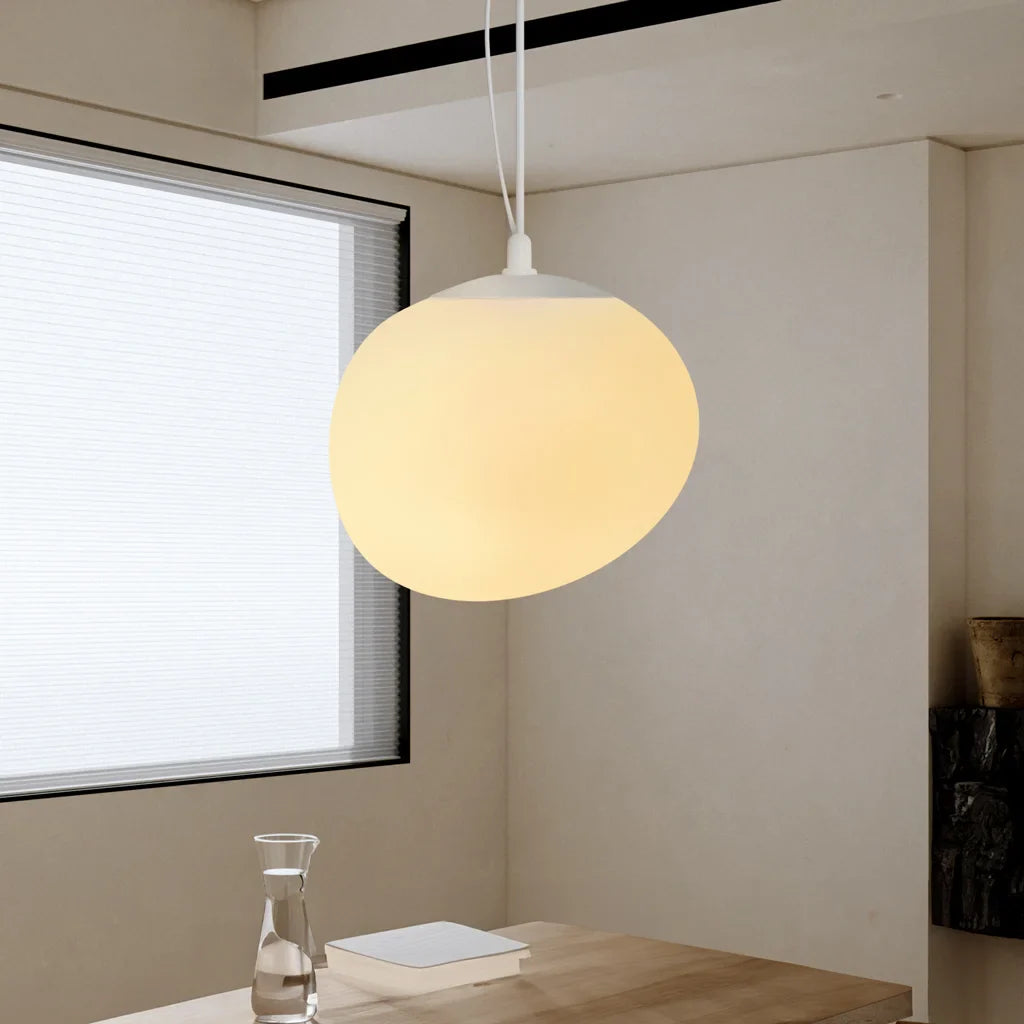 Pendant Light Glass Oval 18 in White Dining Room Living Room Bedroom Multi-Size Hanging Lamp | Thomler