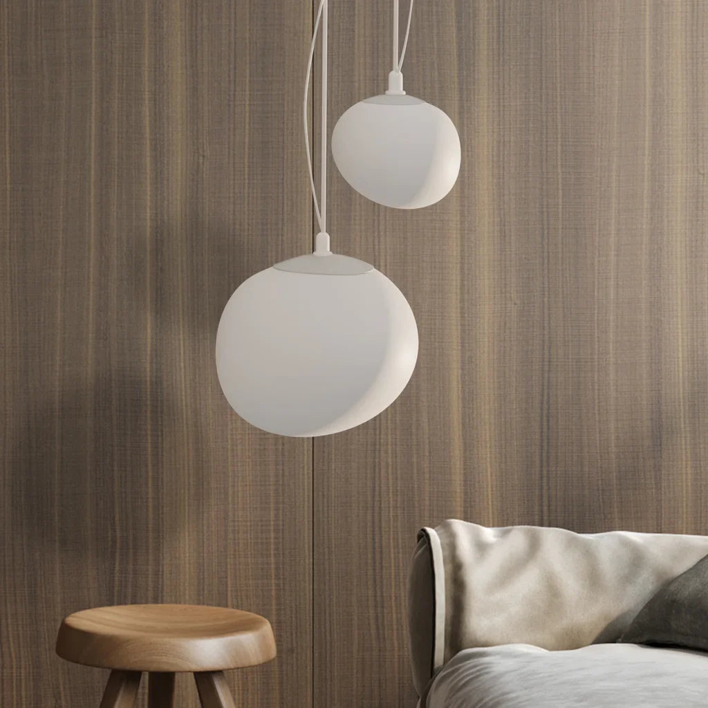 Pendant Light Glass Oval 18 in White Dining Room Living Room Bedroom Multi-Size Hanging Lamp | Thomler
