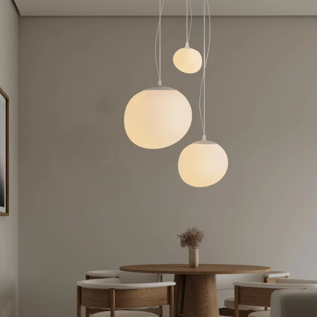 Pendant Light Glass Oval 18 in White Dining Room Living Room Bedroom Multi-Size Hanging Lamp | Thomler