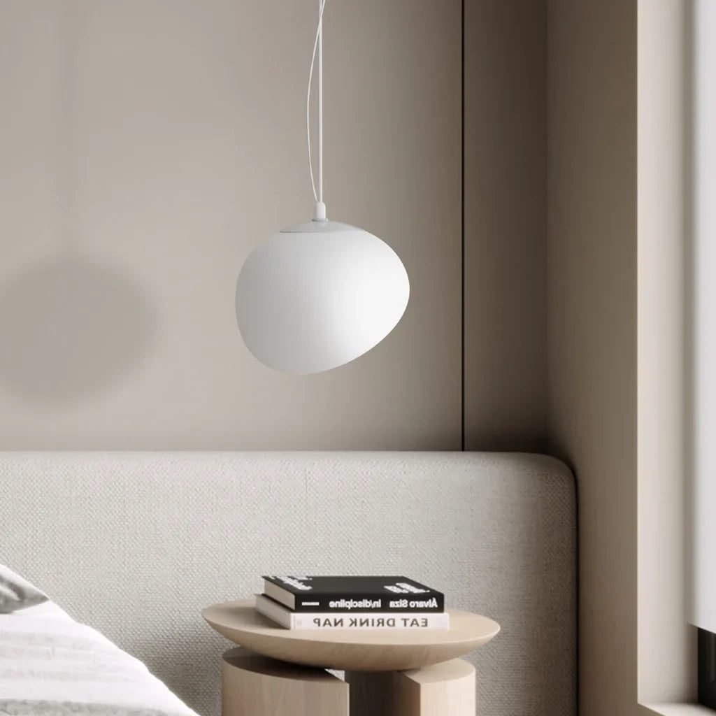 Pendant Light Glass Oval 18 in White Dining Room Living Room Bedroom Multi-Size Hanging Lamp | Thomler