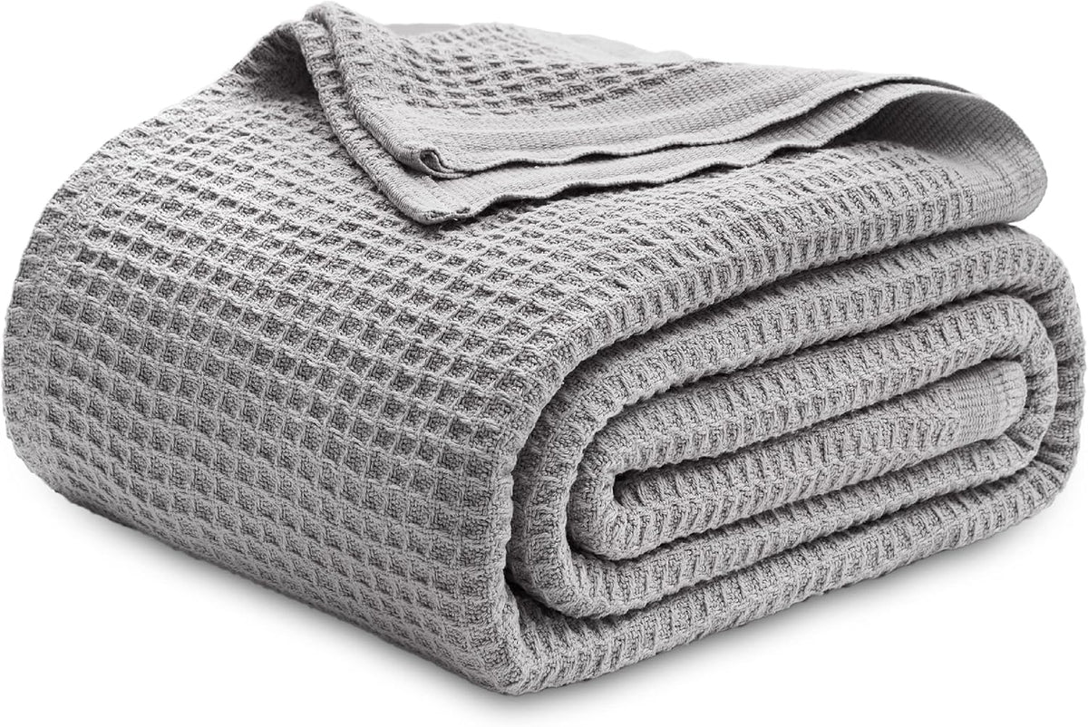 Pure Cotton Thermal Blanket – Queen 90×90 in – Textured Weave Layer for All Seasons – Lightweight & Breathable Throw for Bed or Sofa | Thomler