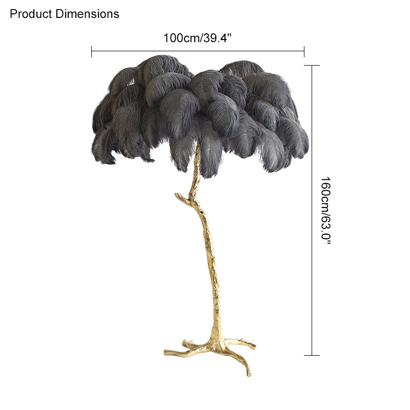 Floor Lamp Feather Shade 160.0 cm White Living Room Bedroom Palm Tree Standing Light Tropical Ambient Lighting | Thomler