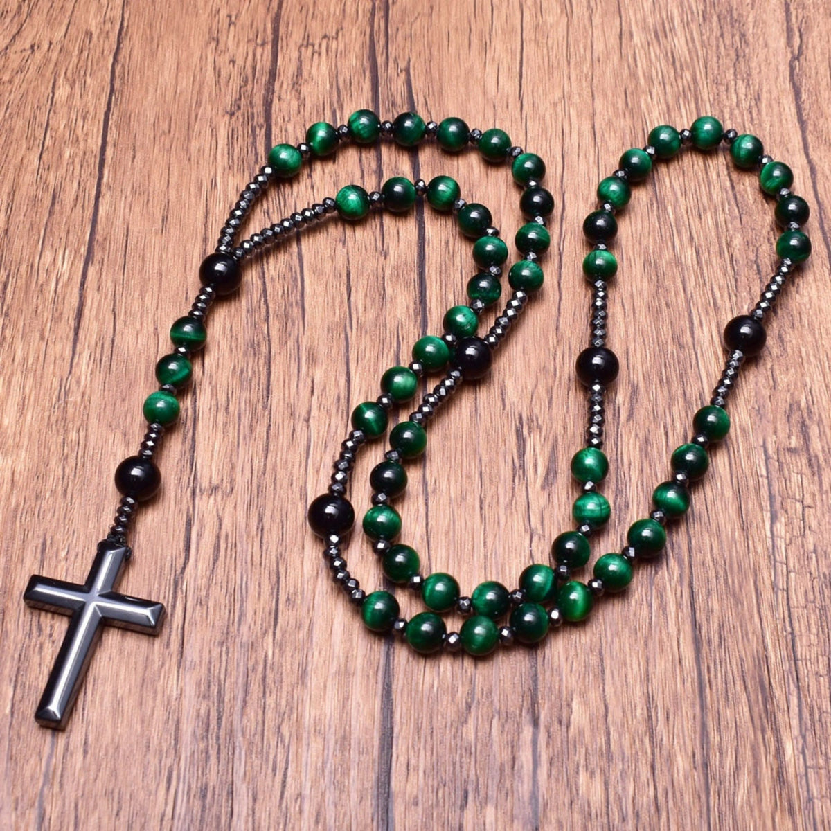 Stone Bead Prayer Chain – Adjustable Gemstone Pendant for Men with Cross Accent | Thomler