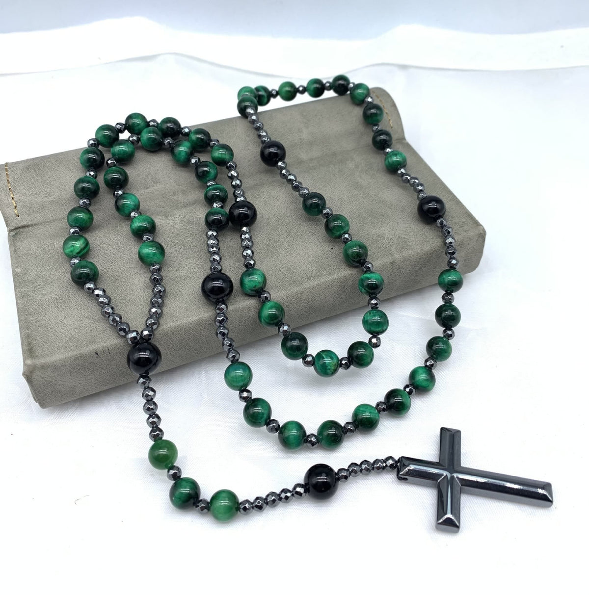 Stone Bead Prayer Chain – Adjustable Gemstone Pendant for Men with Cross Accent | Thomler