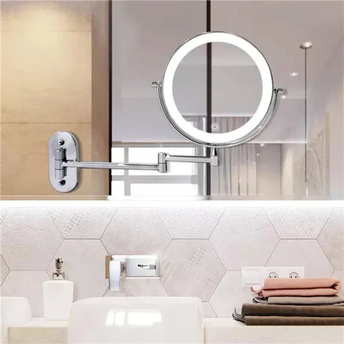 Wall Mounted Makeup Mirror Stainless Steel 20.0 cm LED Bathroom Magnifying Touch Control Rechargeable Vanity Grooming Mirror | Thomler