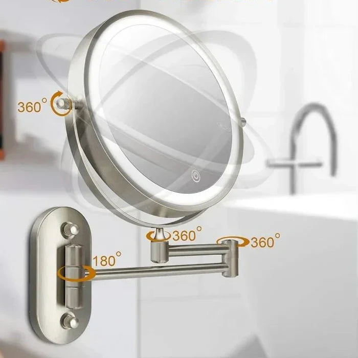 Wall Mounted Makeup Mirror Stainless Steel 20.0 cm LED Bathroom Magnifying Touch Control Rechargeable Vanity Grooming Mirror | Thomler