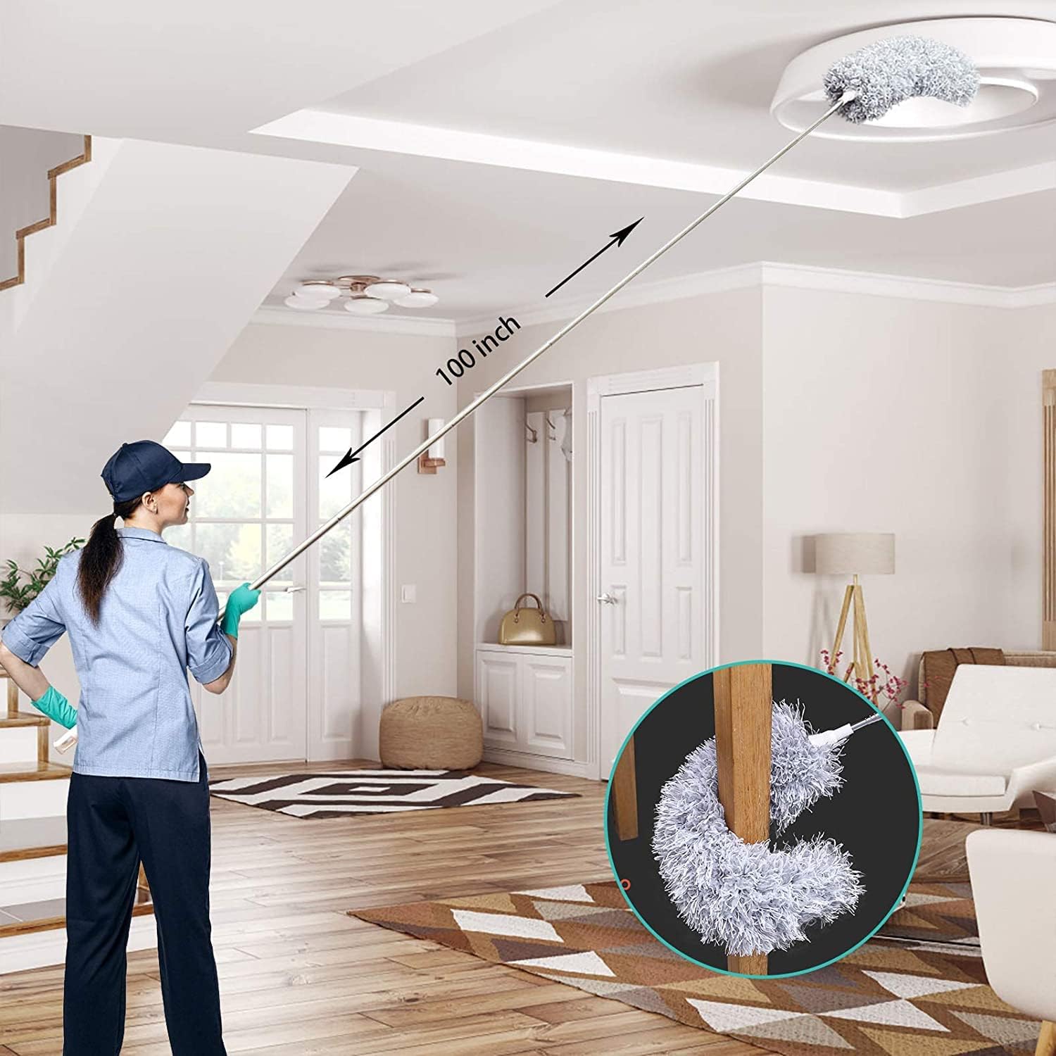Telescopic Duster Microfibre 86.0–280.0 cm Grey High Ceiling Cleaning Flexible Washable Dusting Wand Cobweb Remover | Thomler