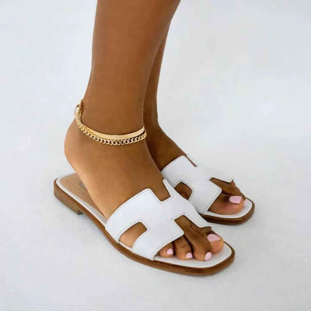 Women's Slip-On Sandals Flat Synthetic Leather Slide Slippers White Black Brown Pink Gold for Summer Beach Casual Everyday | Thomler