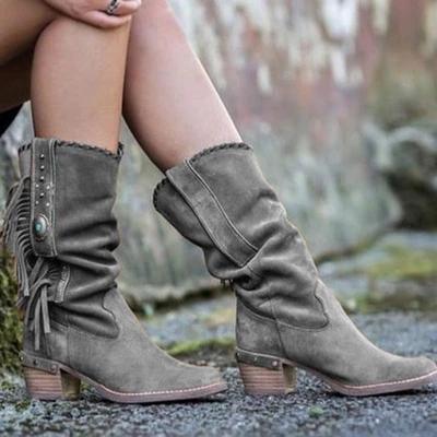 Fringe Mid-Calf Boots – Boho Western Style Women's Ankle Booties for Fall, Winter & Everyday Casual | Thomler