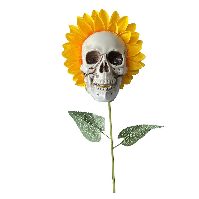 Skeleton Bloom Yard Ornament – Gothic Garden Stake with Skull Center for Spooky Outdoor Displays | Thomler