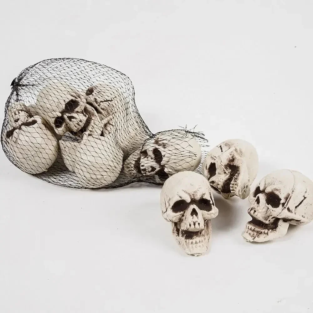 Set of 10 Miniature Bone-White Skull Figurines for Halloween Tables, Mantels & Party Centerpieces | Thomler