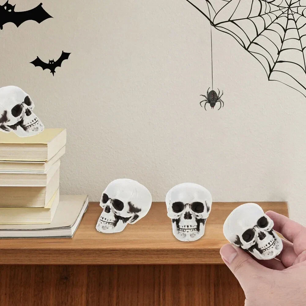Set of 10 Miniature Bone-White Skull Figurines for Halloween Tables, Mantels & Party Centerpieces | Thomler