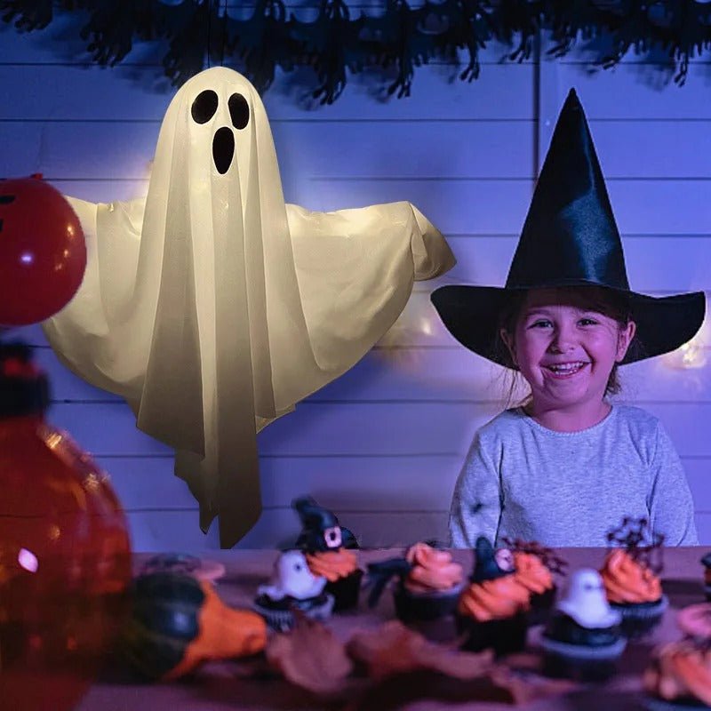 LED Lighted Ghost Windsock Decoration – Outdoor Hanging Halloween Figure with Glowing Eyes for Yard Display | Thomler