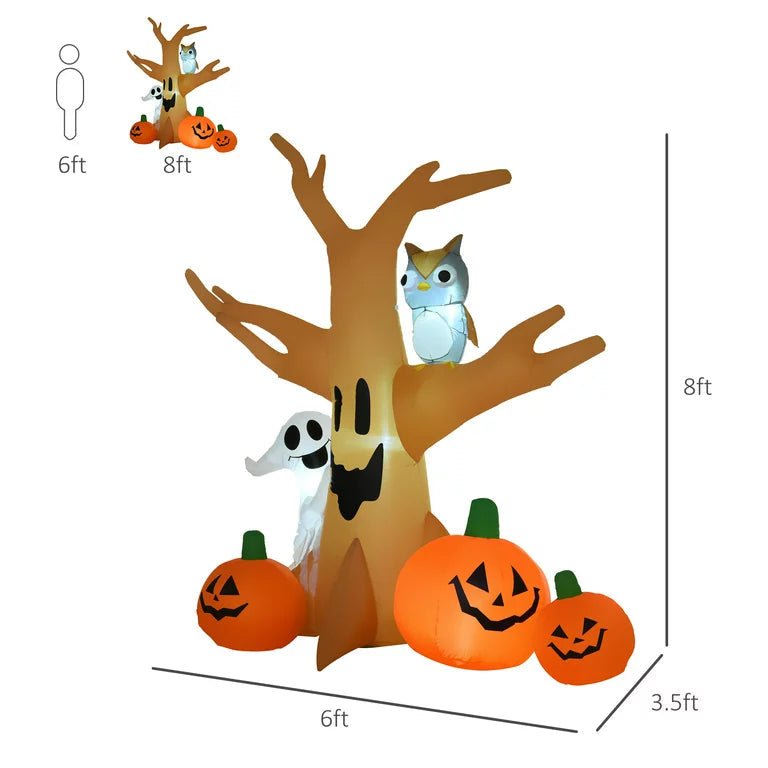 7.5 ft LED Spooky Tree Inflatable with Owl, Specter & Jack-o'-Lanterns – Outdoor Yard Display for October Festivities, Weatherproof Setup | Thomler