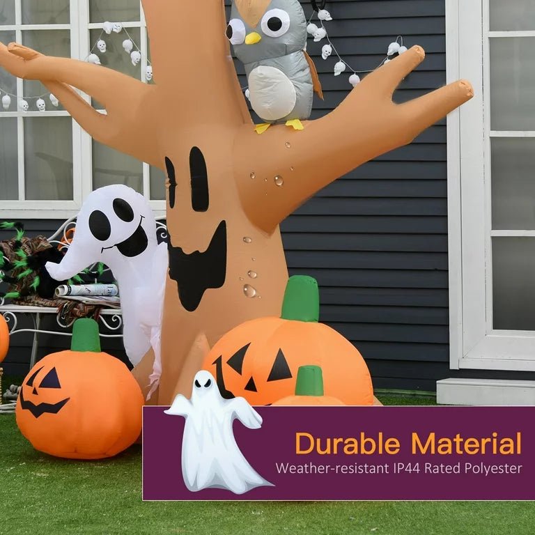 7.5 ft LED Spooky Tree Inflatable with Owl, Specter & Jack-o'-Lanterns – Outdoor Yard Display for October Festivities, Weatherproof Setup | Thomler