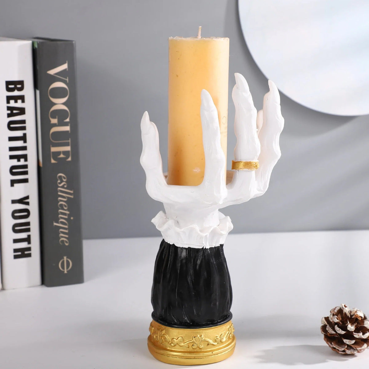 Spooky Skeletal Hand Taper Holder for Seasonal Gothic Tabletop Display | Thomler