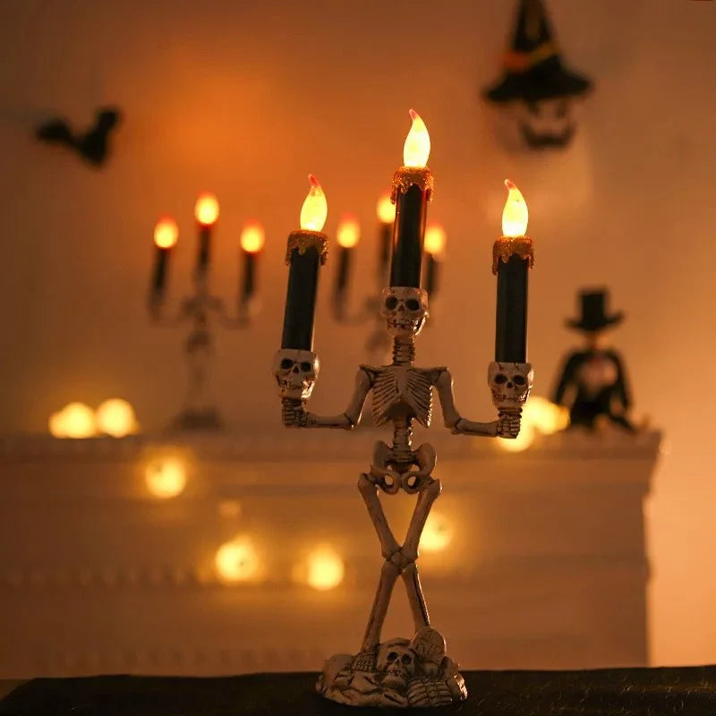 Gothic Bone Cranium Triple-Flame Centerpiece Battery-Powered Macabre Decor Figurine for Parties & Year-Round Display | Thomler