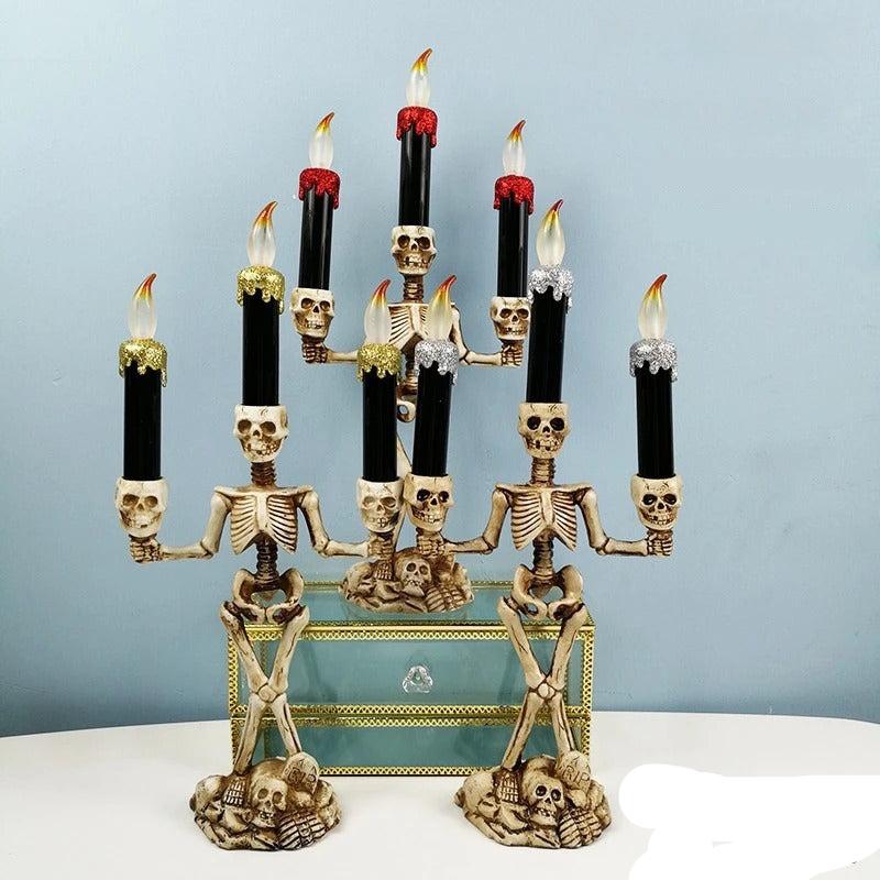 Gothic Bone Cranium Triple-Flame Centerpiece Battery-Powered Macabre Decor Figurine for Parties & Year-Round Display | Thomler