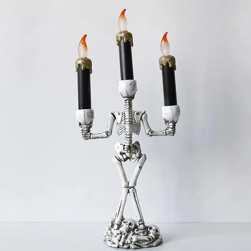 Gothic Bone Cranium Triple-Flame Centerpiece Battery-Powered Macabre Decor Figurine for Parties & Year-Round Display | Thomler