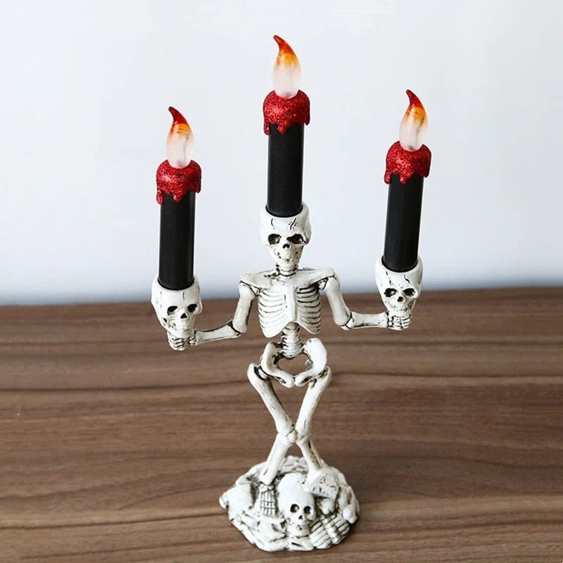Gothic Bone Cranium Triple-Flame Centerpiece Battery-Powered Macabre Decor Figurine for Parties & Year-Round Display | Thomler