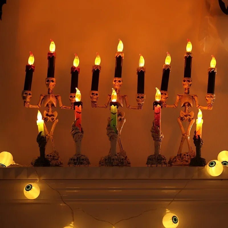 Gothic Bone Cranium Triple-Flame Centerpiece Battery-Powered Macabre Decor Figurine for Parties & Year-Round Display | Thomler